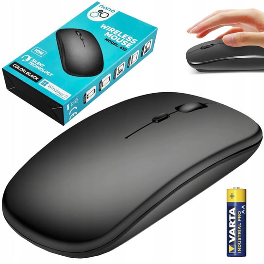 Myszka komputerowa bezprzewodowa Bluetooth cicha mysz optyczna do Lenovo Samsung Xiaomi Andorid iPhone Apple | czarny Nano