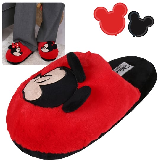 Myszka Mickey DISNEY Czerwono-czarne, damskie papcie/kapcie, ciepłe, gruba podeszwa 36-37 EU Disney