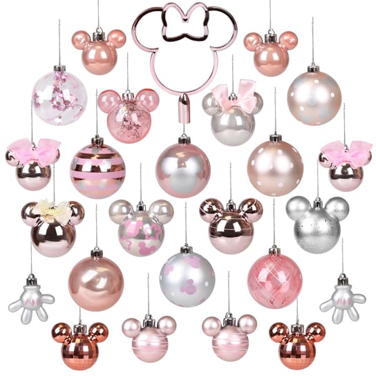 Myszka Minnie Disney Zestaw Świątecznych Bombek, Ozdoby Choinkowe, Różowe Bombki Plastikowe 25 Sztuk Disney