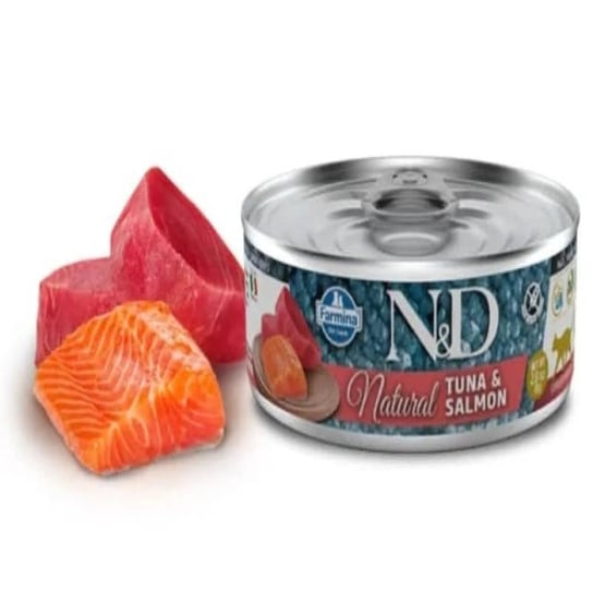 N&D Cat Natural Tuna 80gr, Mokra karma dla kota Tuńczyk 80gr, puszka FARMINA