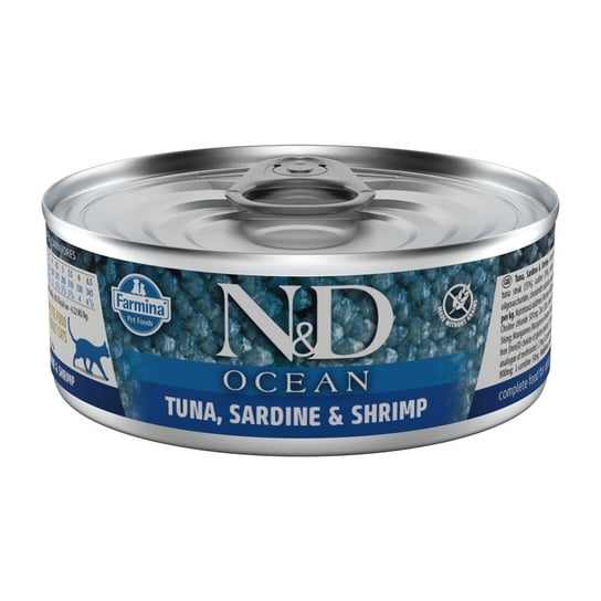 N&D Cat Ocean Tuna Sardine Shrimps 80g Karma mokra Kota Sardyna Krewetka Tuńczyk FARMINA