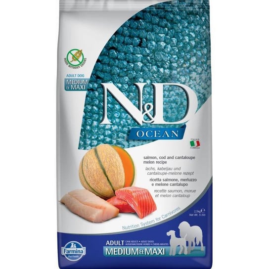 N&D Dog Ocean Salmon Cod Cantaloupe Melon Adult Medium Maxi 2,5 KG FARMINA