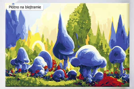 Na bajkowych grzybach Malowanie po numerach panorama bajka drzewa grzyby kolorowy Akrylowo