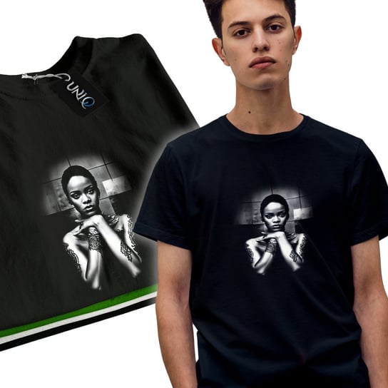 NA PREZENT T-shirt RIHANNA koszulka z nadrukiem CZARNY T-SHIRT BAWEŁNA S UNIQ66