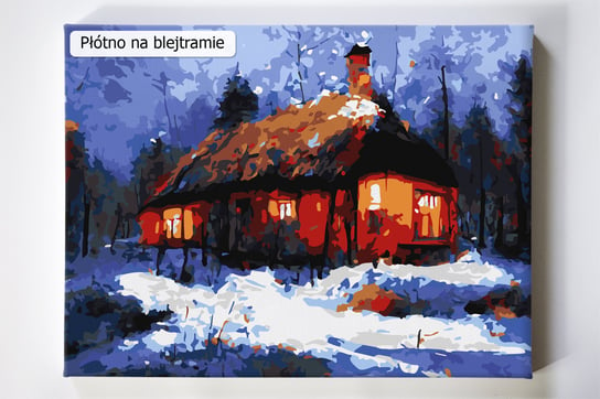 Na skraju lasu, dom, las, zima, wieczór, malowanie po numerach, blejtram Akrylowo