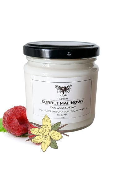 NAAN CANDLE NATURALNA ŚWIECA ZAPACHOWA SOJOWA MALINOWY SORBET 160ML POLSKIE ŚWIECE NaaN Candle Handmade