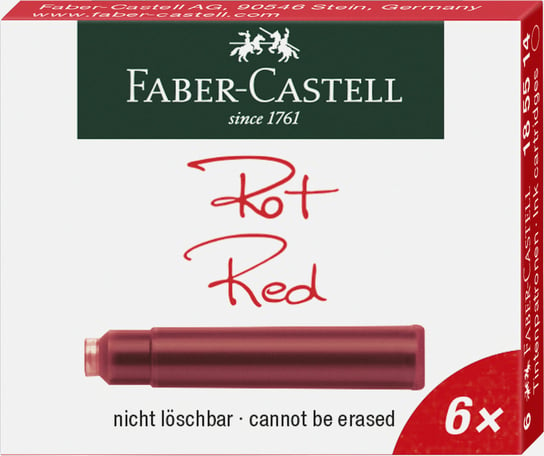 Naboje atramentowe krótkie, czerwone, 6 sztuk Faber-Castell