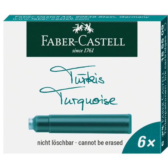Naboje atramentowe krótkie, turkusowe 6 szt. kartonik, Faber-Castell Faber-Castell