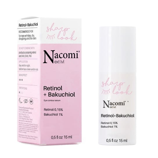 Nacomi, Przeciwzmarszczkowe serum pod oczy, retinol 0,15% + bakuchiol 1%, 15 ml Nacomi