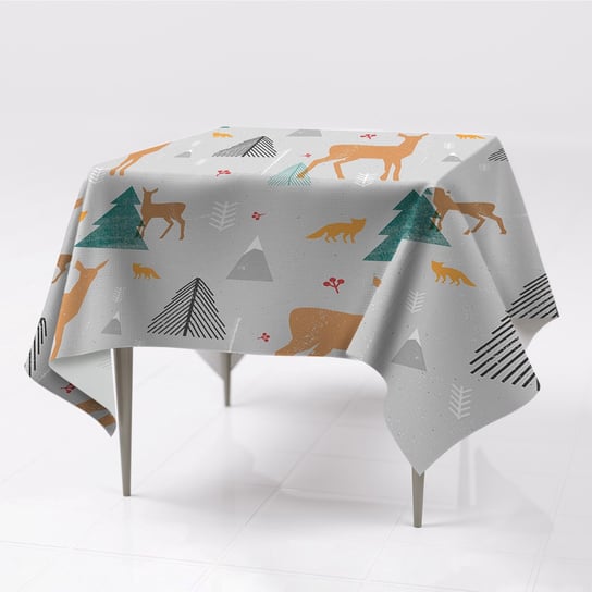 Nadruk obrus na stół gładki Zwierzęta Leśne wzór, Fabricsy, 150x150 cm Fabricsy