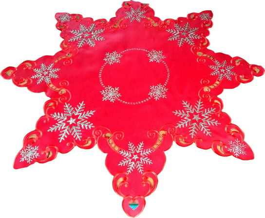 Nakładka bożonarodzeniowa, 85x85, Święta, czerwona z haftem w płatki śniegu, OS-305-C Dekorart