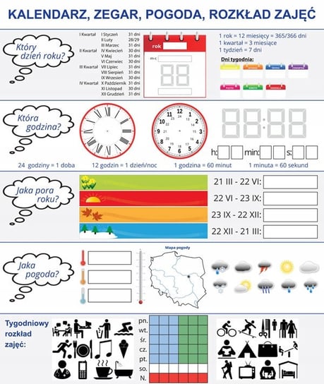 Nakładka magnetyczna KALENDARZ ZEGAR + karty pracy Mat 2367