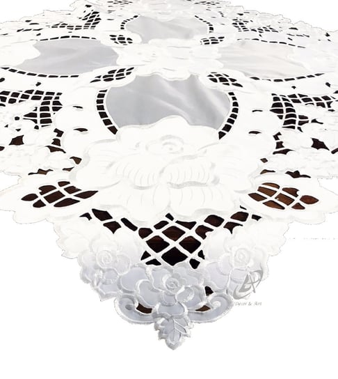Nakładka z haftem, 85x85, biała w kwiaty, OH-184-A Dekorart