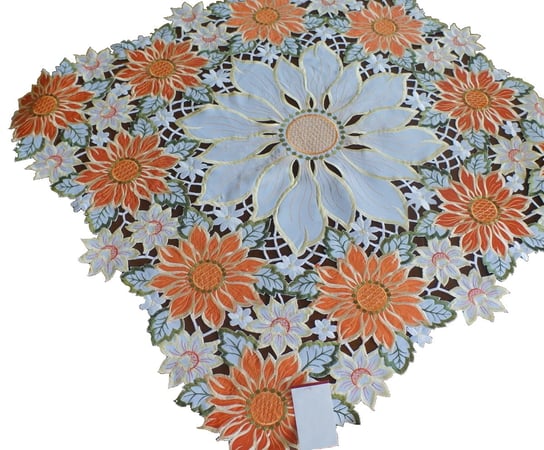 Nakładka z haftem, 85x85, pomarańczowa w kwiaty, OH-232-B Dekorart