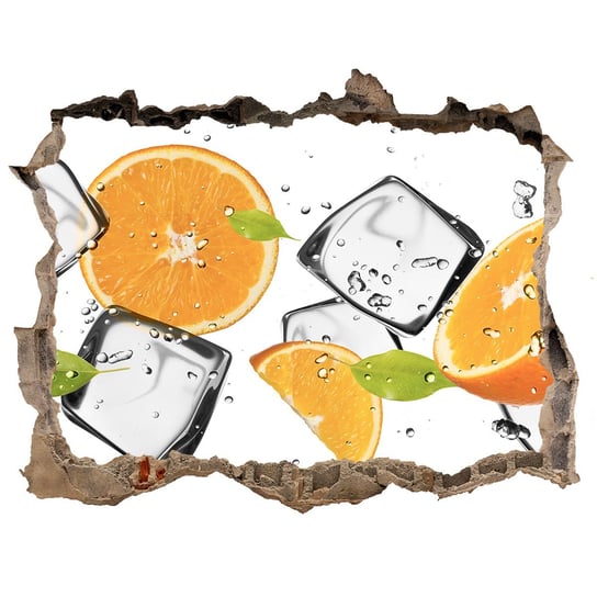 Naklejka 3D dziura na ścianę Pomarańcze z lodem, Tulup Tulup