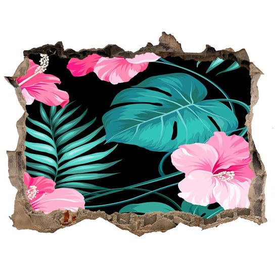 Naklejka 3D dziura na ścianę Tropikalne kwiaty, Tulup Tulup