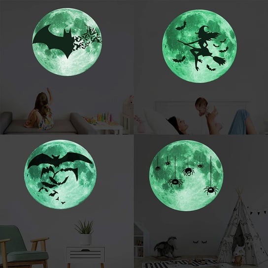 Naklejka 3D Na Ścianę Halloween, Księżyc Świecący W Ciemności, Duży Nietoperz Inna marka