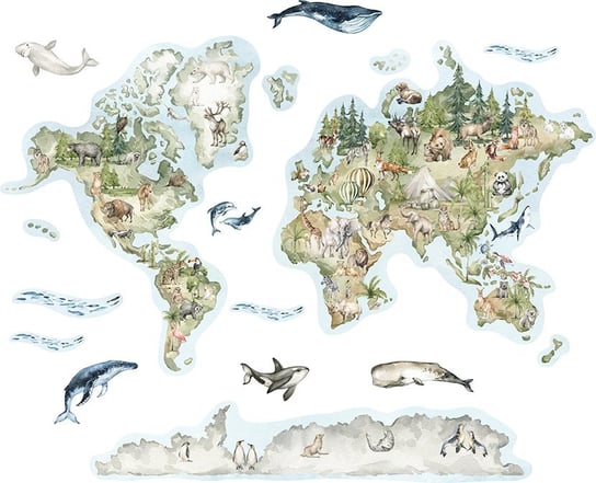 Naklejka dla dzieci - mapa świata ze zwierzętami MagicalRoom