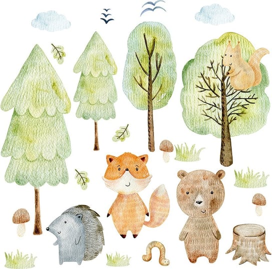 Naklejka dla dzieci - zielone drzewa i zwierzęta leśne MagicalRoom