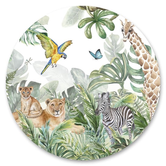 Naklejka Dzikie Zwierzęta Rośliny Koło Dżungla Tropikalne Liście 100Cm X 100Cm Muralo