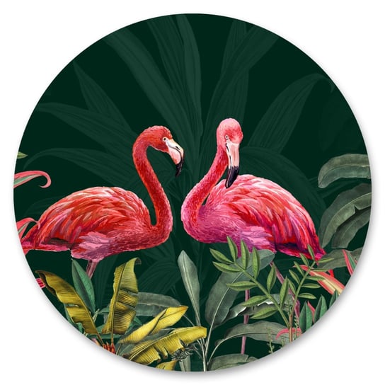 Naklejka Flamingi Liście Tropikalne Koło Ptaki Natura Rośliny 100Cm X 100Cm Muralo