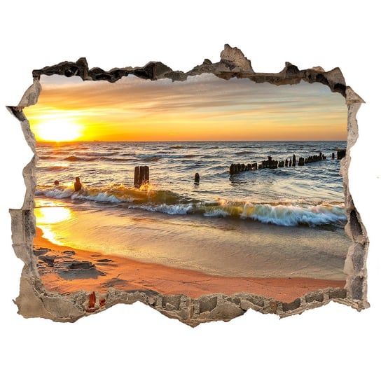 Naklejka fototapeta 3D Zachód słońca plaża 120x81, Tulup Tulup