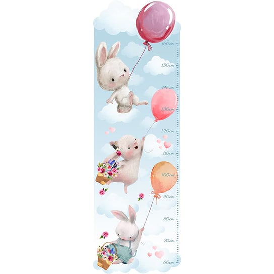 Naklejka miarka wzrostu dla dziewczynki - króliczki i balony MagicalRoom