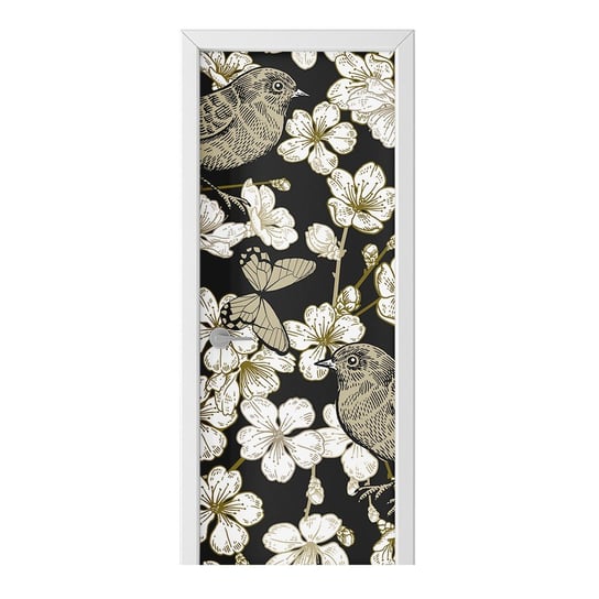 Naklejka na drzwi HOMEPRINT Białe kwiaty i koliber 85x205 cm HOMEPRINT