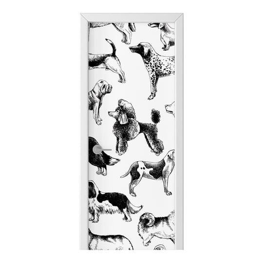 Naklejka na drzwi HOMEPRINT Biało-czarne psy rasowe 75x205 cm HOMEPRINT