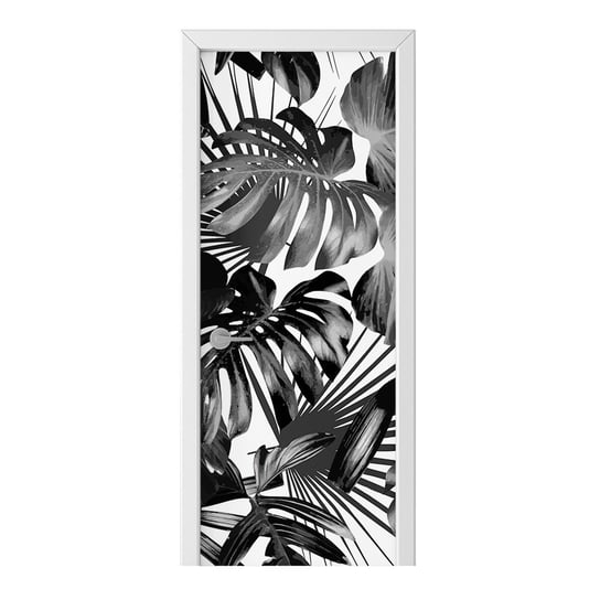 Naklejka na drzwi HOMEPRINT Czarno-białe liście 95x205 cm HOMEPRINT