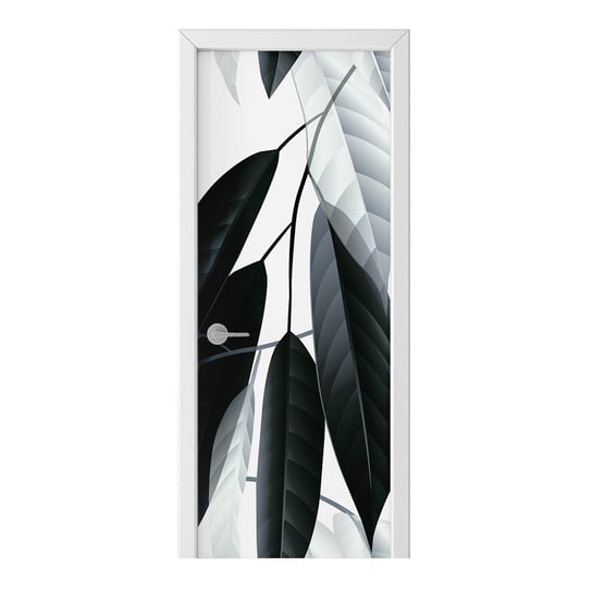 Naklejka na drzwi HOMEPRINT Czarno-białe liście 95x205 cm HOMEPRINT