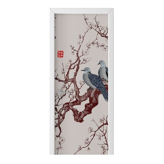 Naklejka na drzwi HOMEPRINT Gałąź wiśni z gołębiami 95x205 cm HOMEPRINT