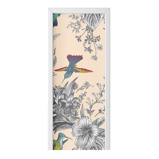 Naklejka na drzwi HOMEPRINT Koliber wśród kwiatów 75x205 cm HOMEPRINT