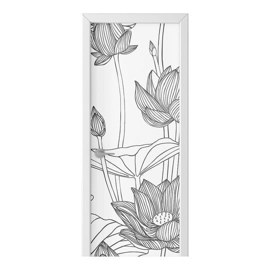 Naklejka na drzwi HOMEPRINT Kontur kwiatów lotosu 85x205 cm HOMEPRINT