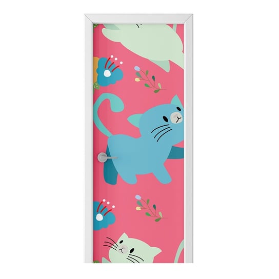 Naklejka na drzwi HOMEPRINT Koty na różowym tle 75x205 cm HOMEPRINT