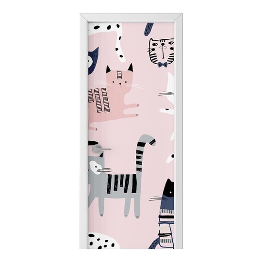 Naklejka na drzwi HOMEPRINT Koty na różowym tle 75x205 cm HOMEPRINT