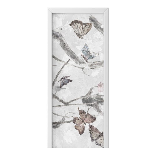 Naklejka na drzwi HOMEPRINT Malowane motyle, kwiaty 75x205 cm HOMEPRINT