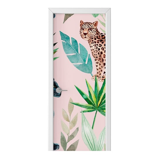 Naklejka na drzwi HOMEPRINT Motyw dżungli z jaguarem 75x205 cm HOMEPRINT