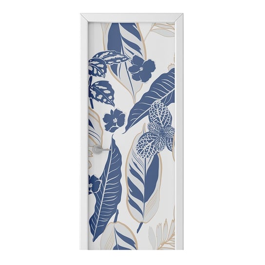Naklejka na drzwi HOMEPRINT Szaro niebieskie liście 95x205 cm HOMEPRINT