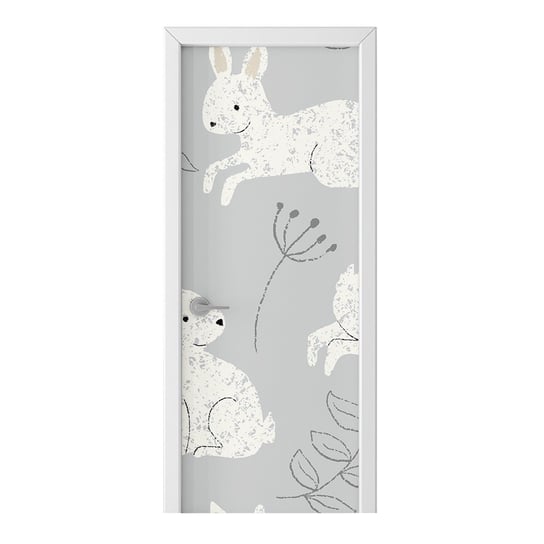 Naklejka na drzwi HOMEPRINT Wzór białych królików 75x205 cm HOMEPRINT