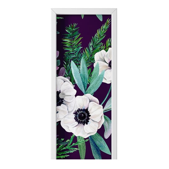 Naklejka na drzwi HOMEPRINT Wzór białych kwiatów 95x205 cm HOMEPRINT