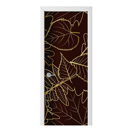 Naklejka na drzwi HOMEPRINT Złoty kontur liści 85x205 cm HOMEPRINT