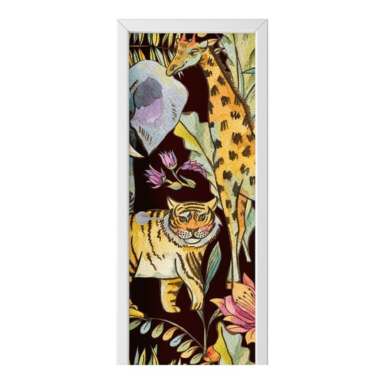 Naklejka na drzwi HOMEPRINT Żyrafa i tygrys 75x205 cm HOMEPRINT