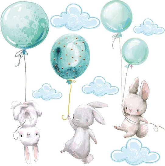 Naklejka na ścianę - balony i latające króliki MagicalRoom