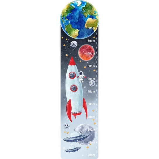 Naklejka na ścianę dla dzieci miarka wzrostu - kosmos i rakieta MagicalRoom