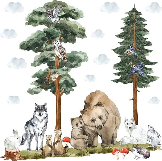 Naklejka na ścianę dla dzieci - zwierzęta leśne i drzewa - duży zestaw MagicalRoom