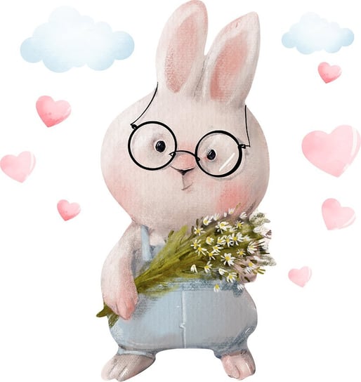 Naklejka na ścianę dla dziecka - uroczy króliczek, chmurki i serca MagicalRoom
