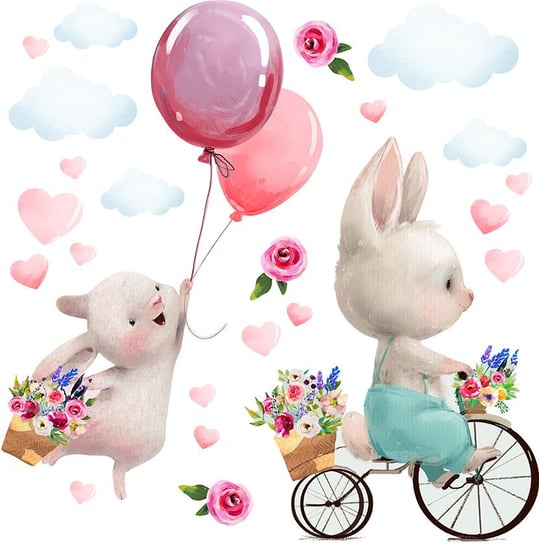 Naklejka na ścianę dla dziewczynki - królik z balonami MagicalRoom