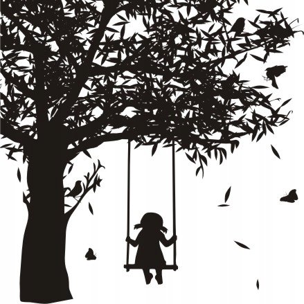 Naklejka na ścianę drzewo Dziewczynka na huśtawce, 100x100 cm Naklejkolandia