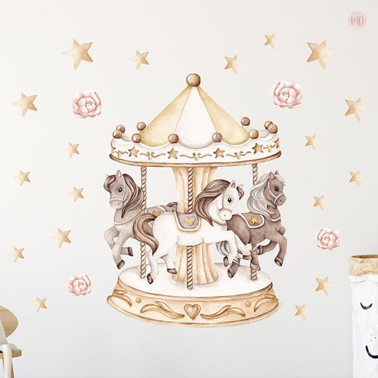 Naklejka na ścianę karuzela koniki kucyki cyrk- złota Mini Dekor